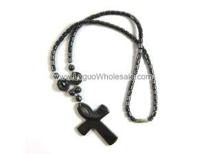 18inch Hematite Cross Pendant Stone Strands Necklace